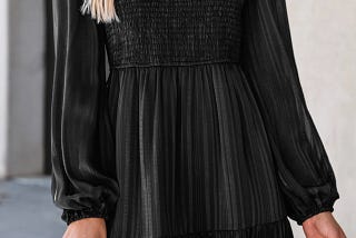 Smocked Bishop Sleeve Tiered Dress - Elegant and Comfortable Black Style | Image