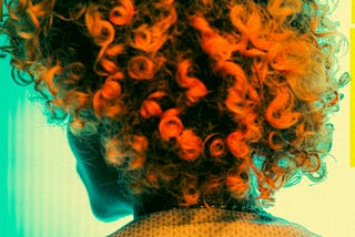 Curly and messy bright orange hair,.