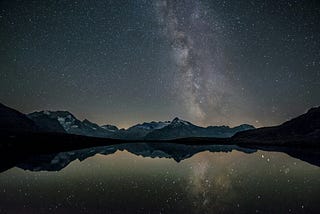 Stary night moutains and lake