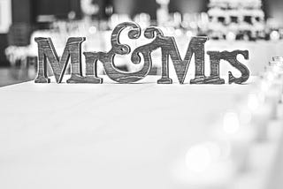 Wedding decor reading “Mr & Mrs”
