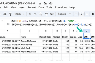 Create a BMI Calculator using Google Forms and Google Sheets?