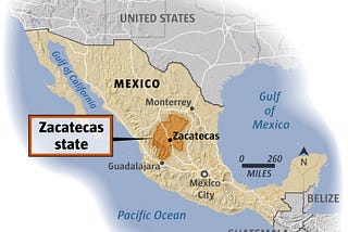 Map showcasing Zacatecas, Mexico