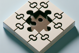 A single puzzle piece fitting into a larger puzzle, symbolizing design patterns in JavaScript.