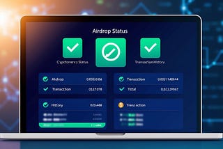 A digital interface displaying airdrop status with checkmark icons and transaction history