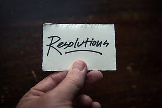 Handwritten “Resolution” held in outstretched fingers. A New Year’s resolution image