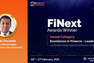 Jalal Douame awarded the ‘Excellence in Finance Leaders’ award at FiNext Conference Dubai 2020.