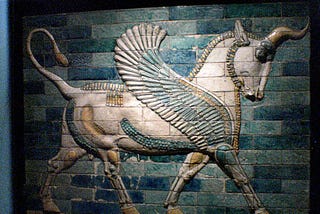 Persian mosiac of a horse/goat/pegasus/unicorn creature.