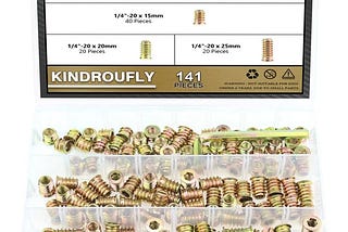 kindroufly-141-pieces-14-20-x-10mm15mm20mm25mm-threaded-inserts-nut-inserts-wood-inserts-steel-threa-1
