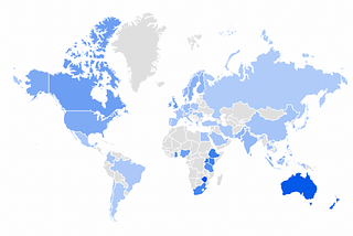 Map of interest in the word sustainability by country