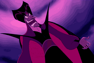 The villain Jafar laughing, from the Disney animated movie, Aladdin.