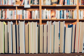 shelf of books with the pages facing