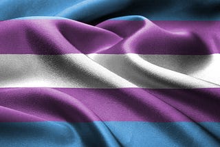 An image depicting a portion of a transgender pride flag. It is slightly wrinkled to play with light and shadow.