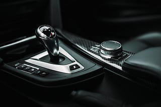 Manual transmission or stick shift in a car or vehicle.
