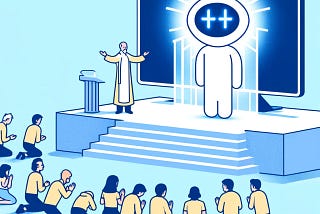 a human priest intermediating between humans and their new AI god