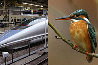 Bullet train Shinkansen 500 and Kingfisher bird.