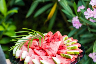 picture showing watermelon pieces served in a plate