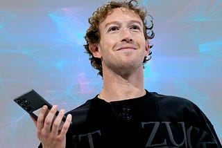 Mark Zuckerberg smiles as he looks up from his phone.