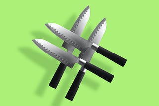 Image of 4 knives on a green background.