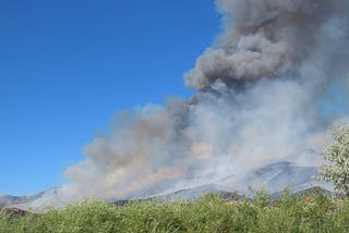 Wildfire out of control in the mountains.