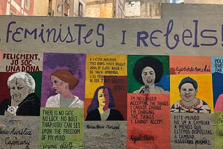 feminist wall with quotations from Angela Davis, Virginia Woolf and others