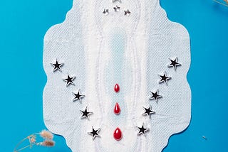A sanitary pad with two rows of stars aligned opposite one another
