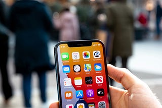 Close-up of a cell phone, open showing Apps