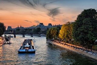 Sunset boat ride on the Seine.