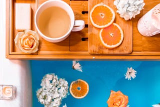 Fragrant bath with flowers.