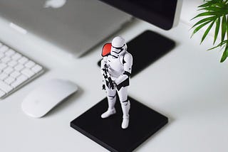Stormtrooper guarding a desk