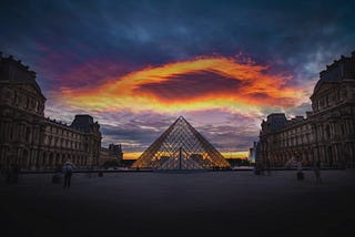 the Louvre museum seen at sunset