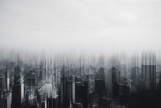 Foggy city landscape