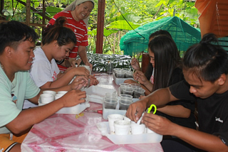 Sr. Alma with the scholars in Bliss Eco Farm