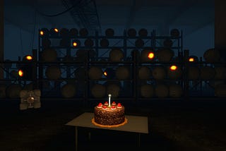 A screenshot of the cake in the video game Portal.