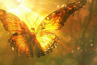 butterfly warming its wings in the golden sunlight