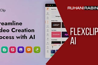 The promotional image for FlexClip AI shows part of the app's smartphone screen. The text says: