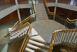 Stairs going up and down in multiple directions connoting choices