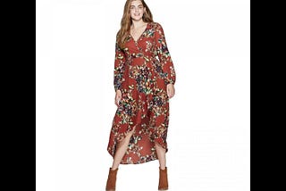 xhilaration-womens-floral-long-sleeve-deep-v-neck-high-low-wrap-midi-dress-rust-brown-s-1