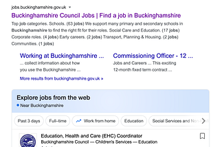 A screenshot showing how job listings display on the Google search results page