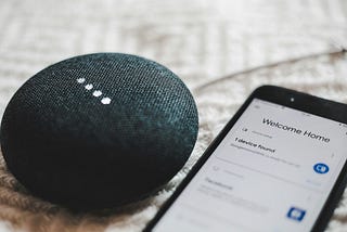 A smart AI Alexa speaker connected to the smart phone