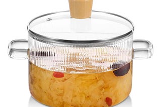 Versatile Ribbed Glass Cooking Pot with Lid | Image