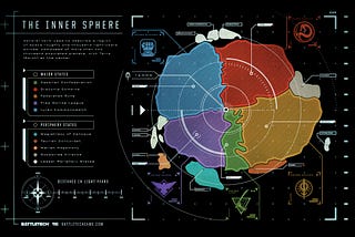Map of the Battletech setting that shows the major powers, centered on Earth.