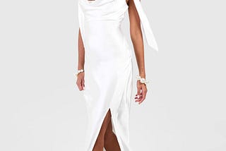 Stylish Maxi Slip Dress in White Satin | Image
