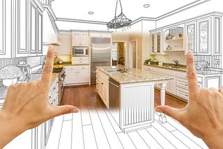 Kitchen Design Drawing and Square Photo Combination.