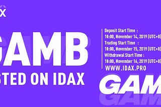 GAMB — GAMB to be listed on IDAX