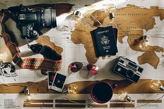 Cameraspolaroids placed on a world map