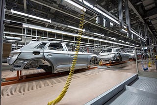 Cars on a production line