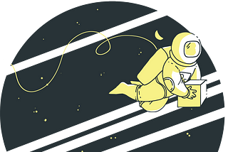 Illustration of an astronaut flying through space and holding a package.
