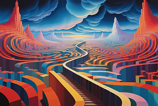 Midjourney: zig-zag, zig, experience, psychedelics, stylistic — ar 2:1