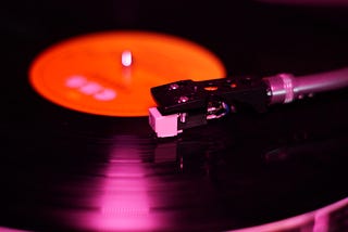 A close-up photo of a vinyl record.
