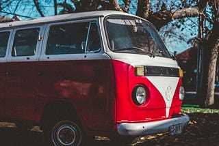 Image of a VW minibus — the agile bandwagon leaving town